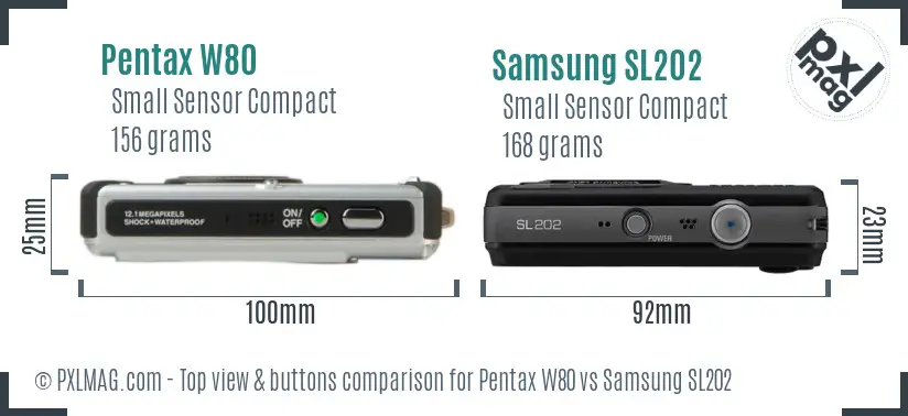 Pentax W80 vs Samsung SL202 top view buttons comparison