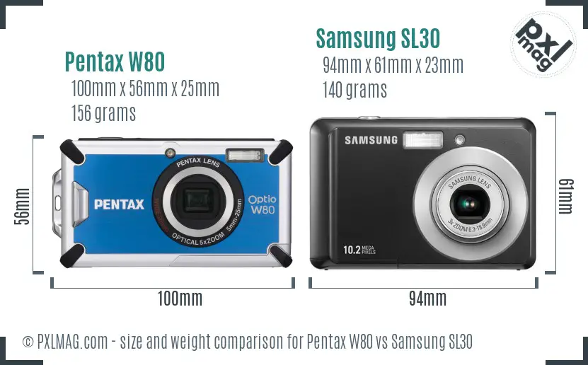 Pentax W80 vs Samsung SL30 size comparison