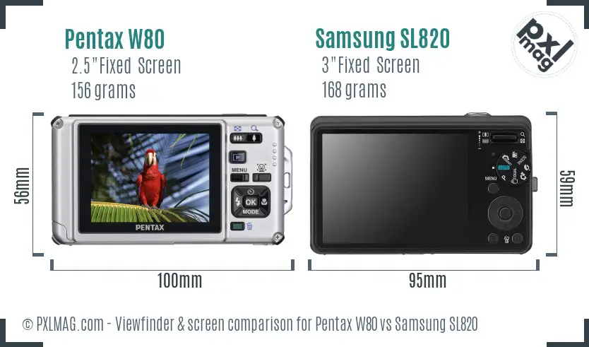 Pentax W80 vs Samsung SL820 Screen and Viewfinder comparison