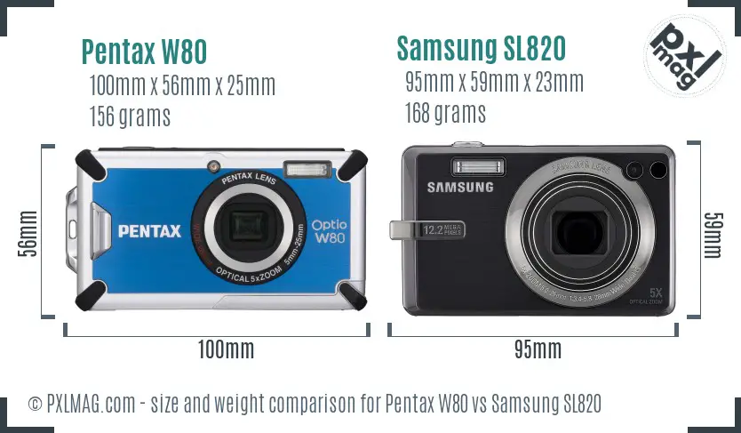 Pentax W80 vs Samsung SL820 size comparison