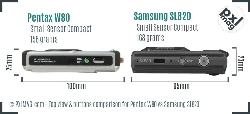Pentax W80 vs Samsung SL820 top view buttons comparison