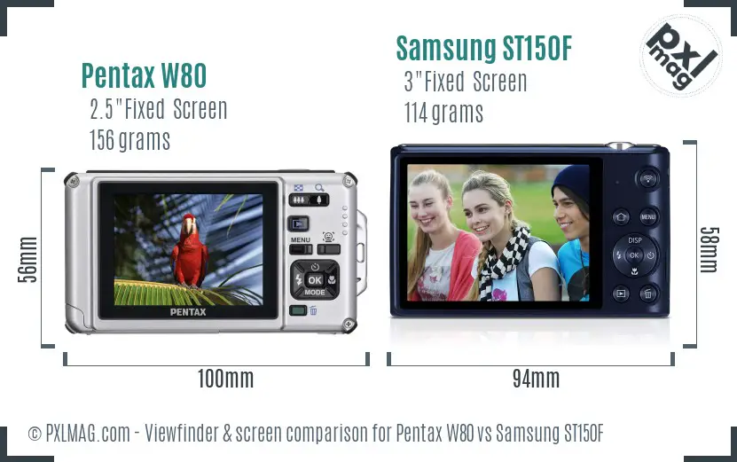 Pentax W80 vs Samsung ST150F Screen and Viewfinder comparison