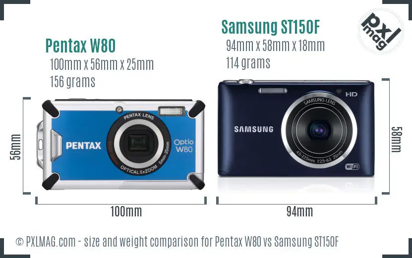 Pentax W80 vs Samsung ST150F size comparison