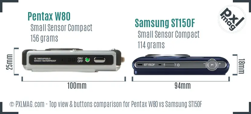 Pentax W80 vs Samsung ST150F top view buttons comparison