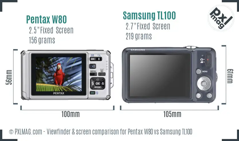 Pentax W80 vs Samsung TL100 Screen and Viewfinder comparison