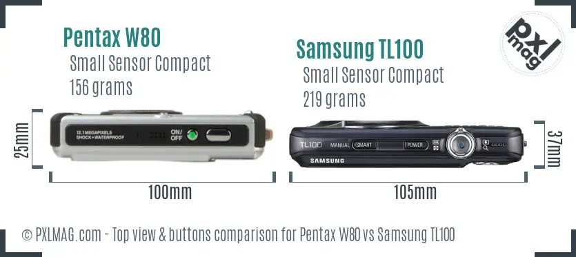 Pentax W80 vs Samsung TL100 top view buttons comparison