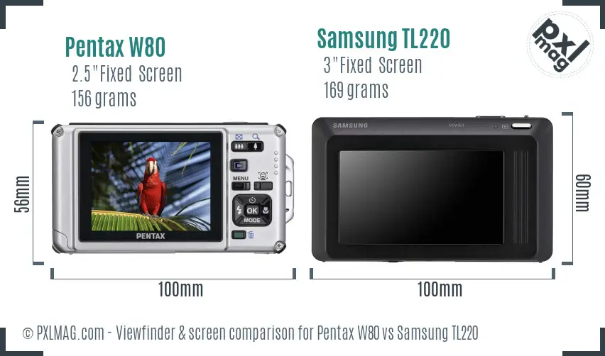 Pentax W80 vs Samsung TL220 Screen and Viewfinder comparison Pentax W80 vs Samsung TL220 Screen and Viewfinder comparison