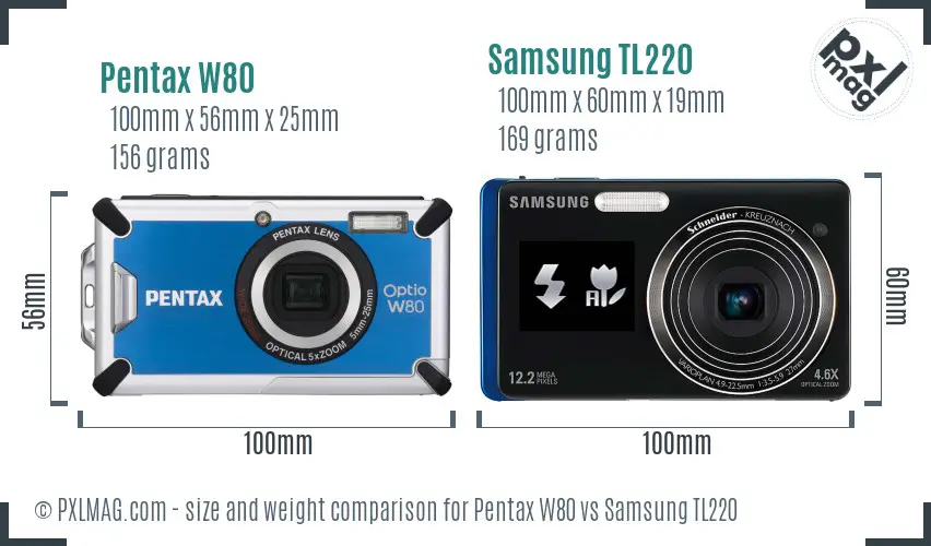 Pentax W80 vs Samsung TL220 size comparison Pentax W80 vs Samsung TL220 size comparison
