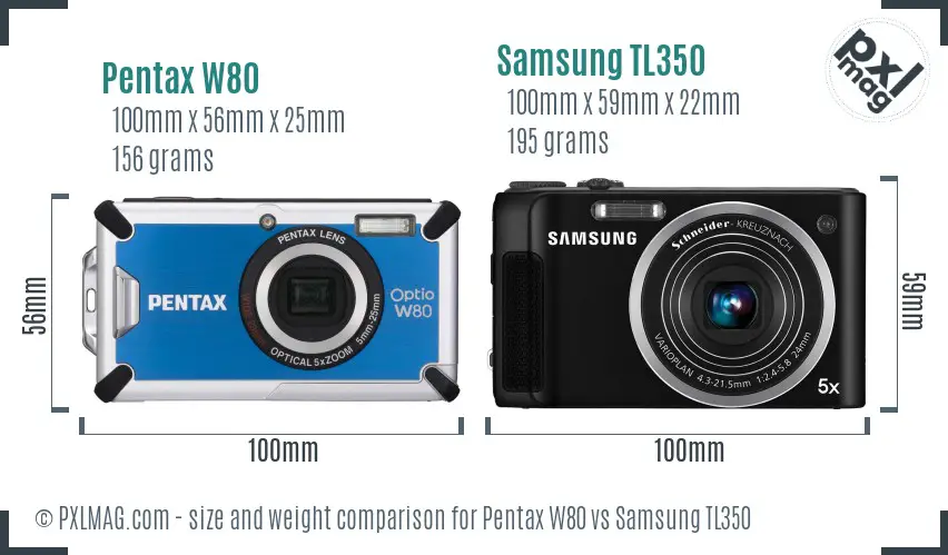 Pentax W80 vs Samsung TL350 size comparison