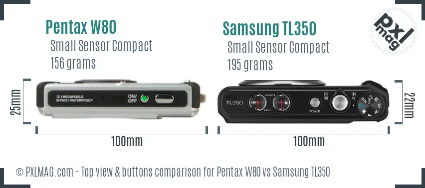 Pentax W80 vs Samsung TL350 top view buttons comparison