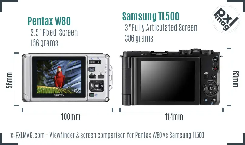 Pentax W80 vs Samsung TL500 Screen and Viewfinder comparison