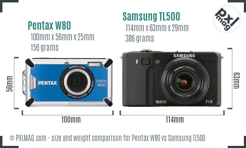 Pentax W80 vs Samsung TL500 size comparison