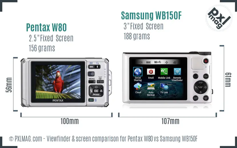 Pentax W80 vs Samsung WB150F Screen and Viewfinder comparison