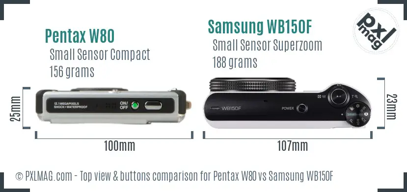 Pentax W80 vs Samsung WB150F top view buttons comparison