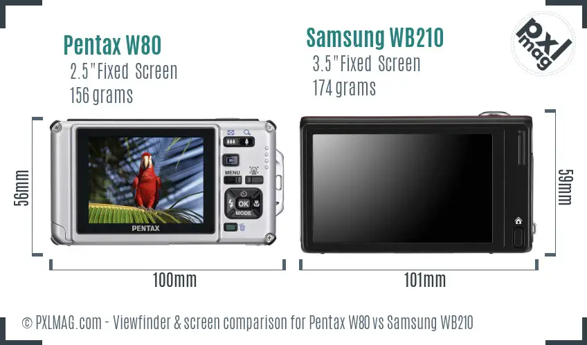 Pentax W80 vs Samsung WB210 Screen and Viewfinder comparison