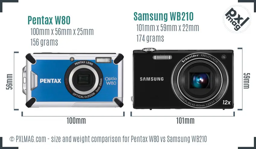 Pentax W80 vs Samsung WB210 size comparison