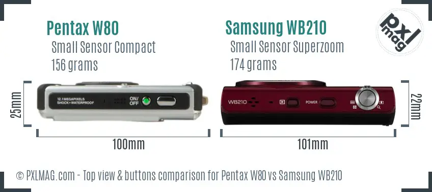 Pentax W80 vs Samsung WB210 top view buttons comparison