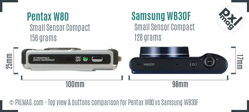 Pentax W80 vs Samsung WB30F top view buttons comparison Pentax W80 vs Samsung WB30F top view buttons comparison