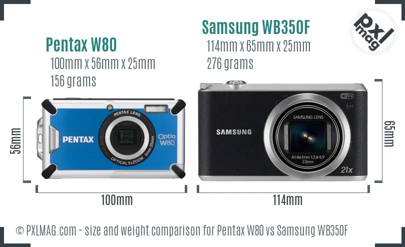 Pentax W80 vs Samsung WB350F size comparison