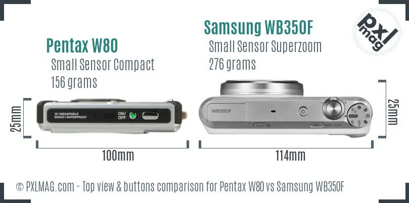 Pentax W80 vs Samsung WB350F top view buttons comparison
