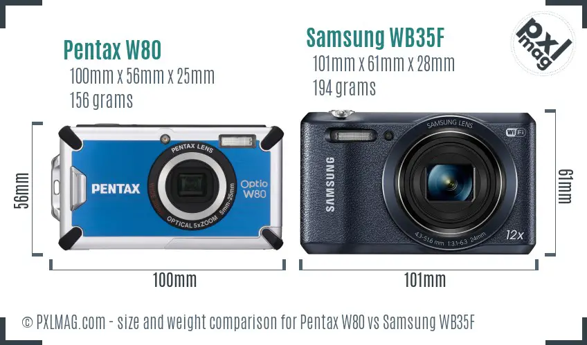 Pentax W80 vs Samsung WB35F size comparison