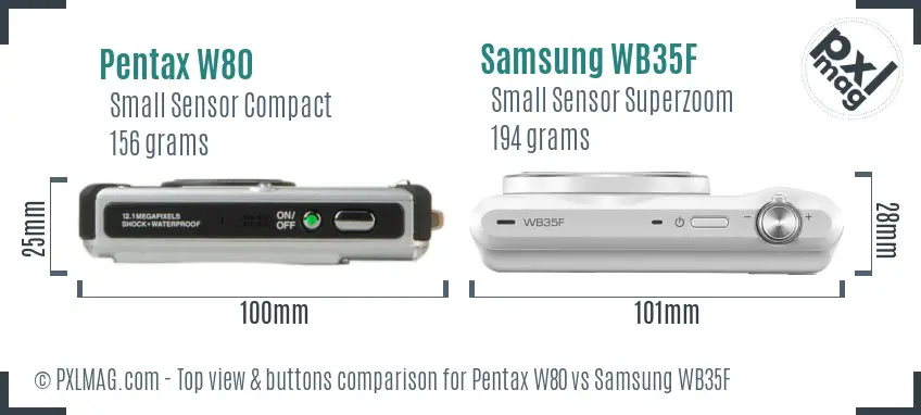 Pentax W80 vs Samsung WB35F top view buttons comparison