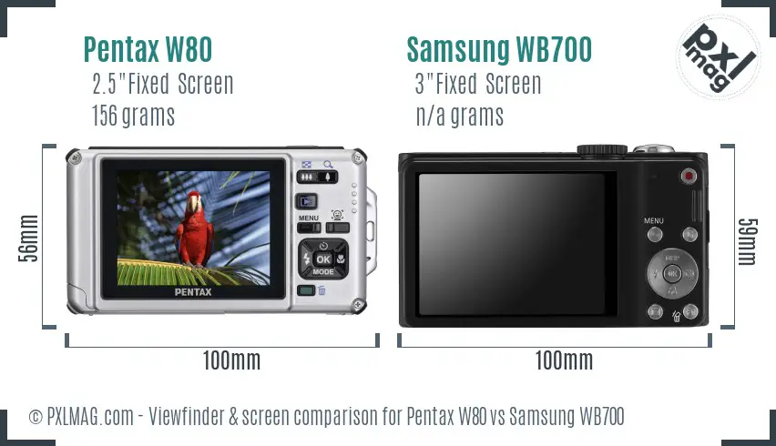 Pentax W80 vs Samsung WB700 Screen and Viewfinder comparison