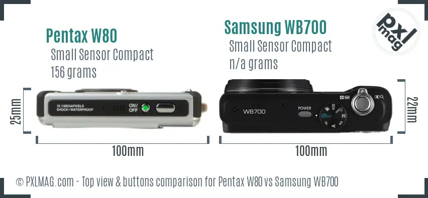 Pentax W80 vs Samsung WB700 top view buttons comparison