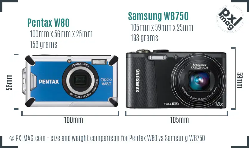 Pentax W80 vs Samsung WB750 size comparison