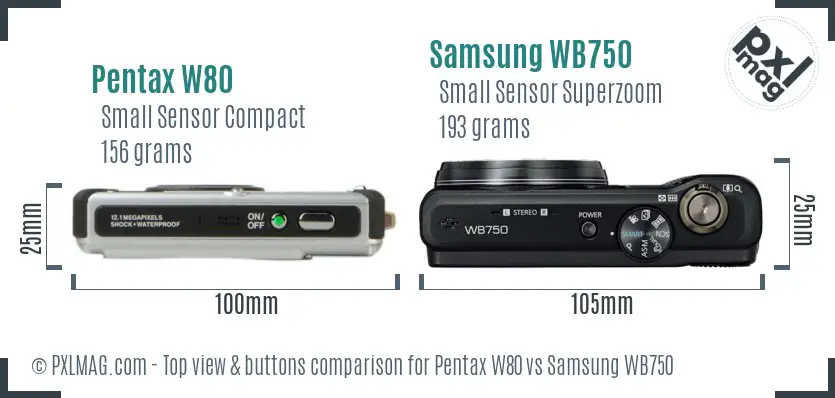 Pentax W80 vs Samsung WB750 top view buttons comparison