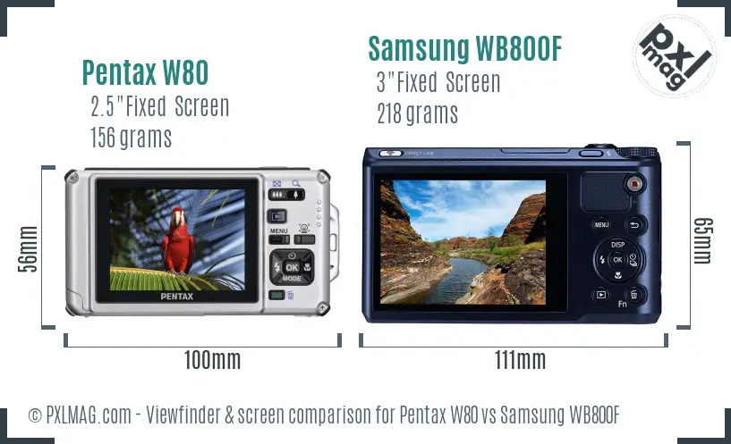 Pentax W80 vs Samsung WB800F Screen and Viewfinder comparison