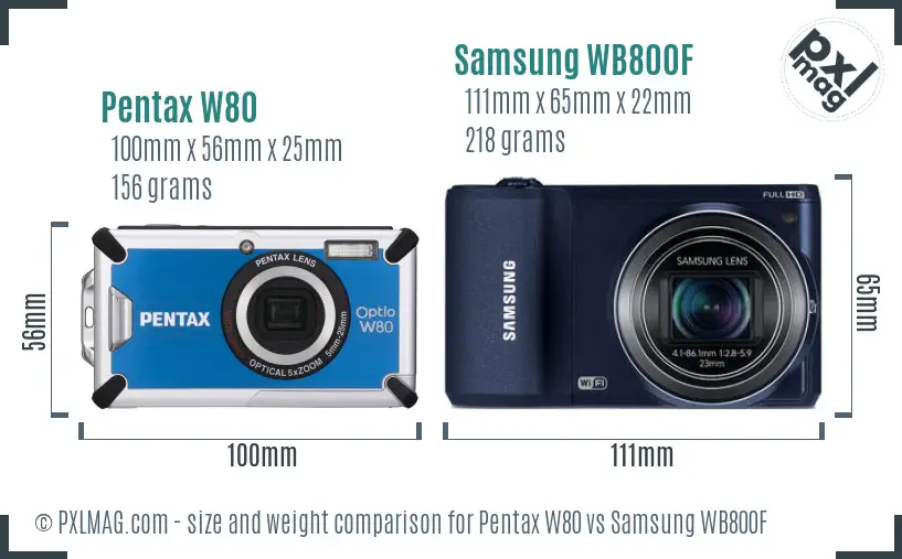 Pentax W80 vs Samsung WB800F size comparison