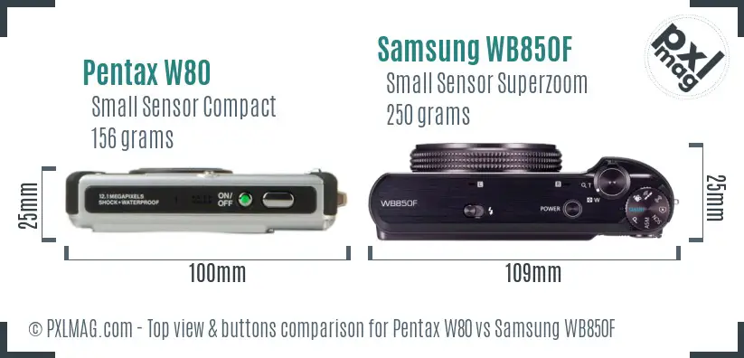 Pentax W80 vs Samsung WB850F top view buttons comparison