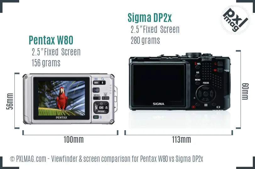 Pentax W80 vs Sigma DP2x Screen and Viewfinder comparison