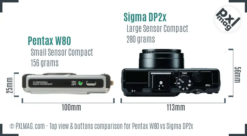 Pentax W80 vs Sigma DP2x top view buttons comparison