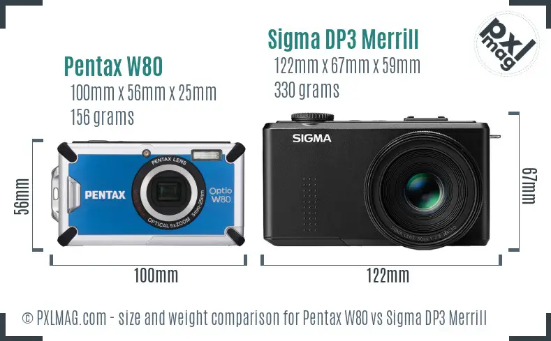 Pentax W80 vs Sigma DP3 Merrill size comparison