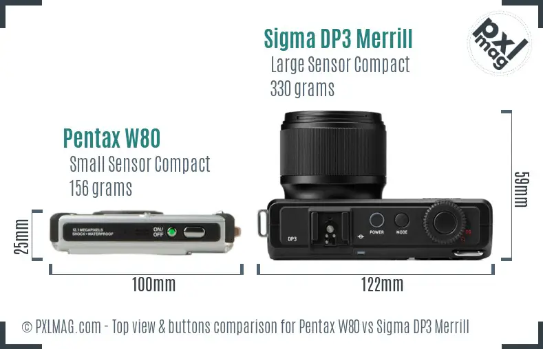Pentax W80 vs Sigma DP3 Merrill top view buttons comparison