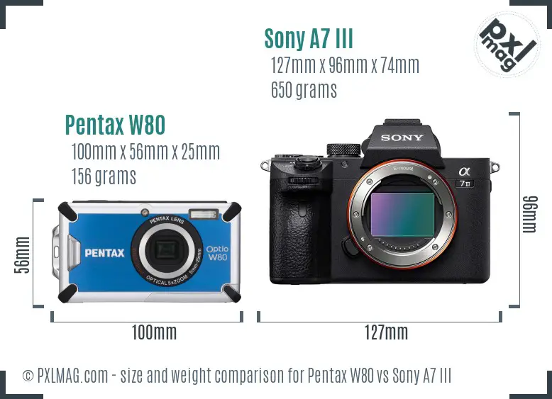 Pentax W80 vs Sony A7 III size comparison