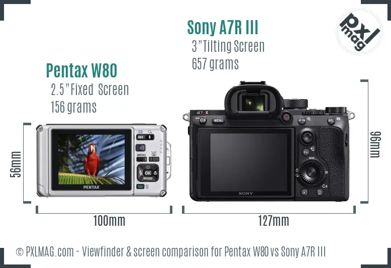 Pentax W80 vs Sony A7R III Screen and Viewfinder comparison