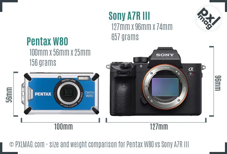 Pentax W80 vs Sony A7R III size comparison