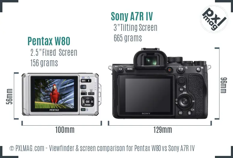 Pentax W80 vs Sony A7R IV Screen and Viewfinder comparison