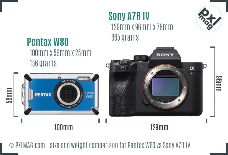 Pentax W80 vs Sony A7R IV size comparison