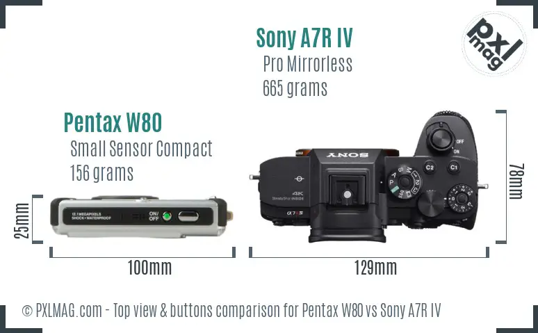 Pentax W80 vs Sony A7R IV top view buttons comparison