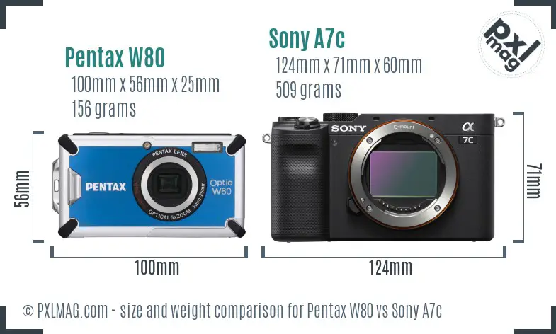 Pentax W80 vs Sony A7c size comparison Pentax W80 vs Sony A7c size comparison