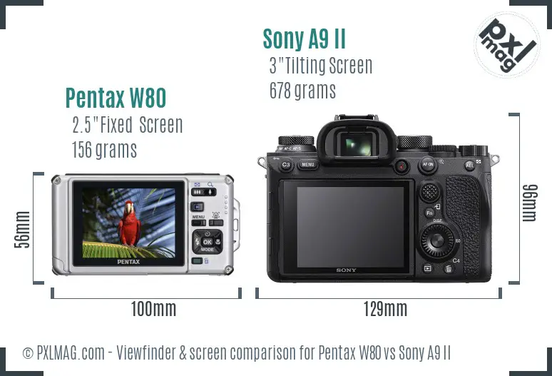 Pentax W80 vs Sony A9 II Screen and Viewfinder comparison