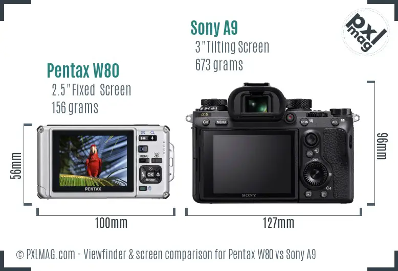 Pentax W80 vs Sony A9 Screen and Viewfinder comparison