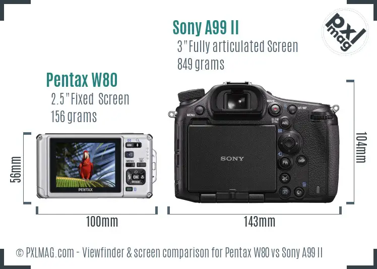 Pentax W80 vs Sony A99 II Screen and Viewfinder comparison Pentax W80 vs Sony A99 II Screen and Viewfinder comparison
