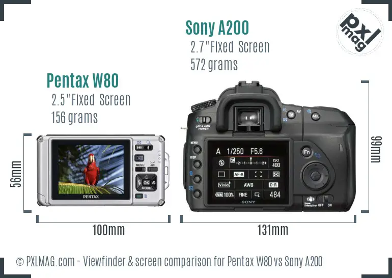 Pentax W80 vs Sony A200 Screen and Viewfinder comparison Pentax W80 vs Sony A200 Screen and Viewfinder comparison