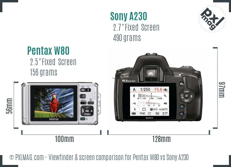 Pentax W80 vs Sony A230 Screen and Viewfinder comparison