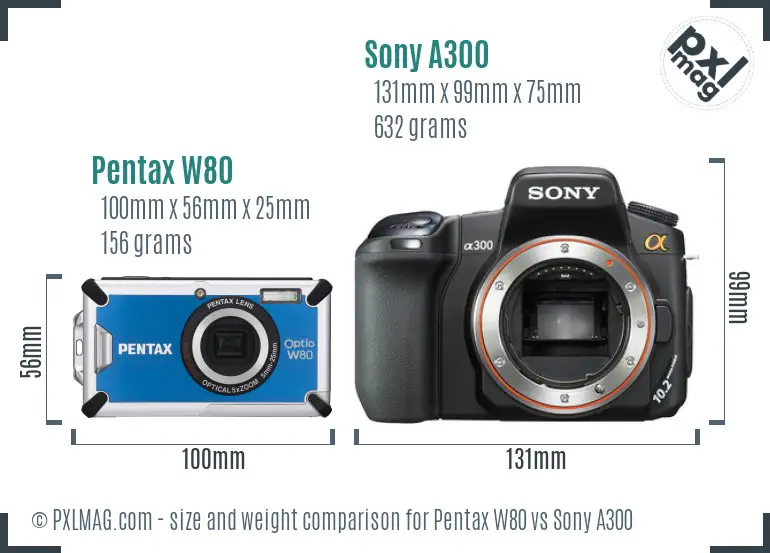 Pentax W80 vs Sony A300 size comparison